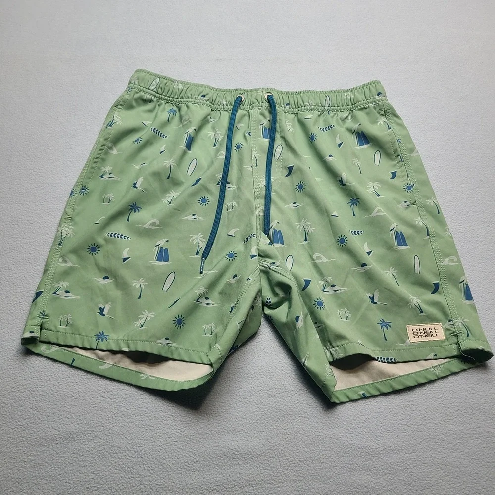 O'Neill Board‎ Shorts Mens Medium Green Excellent Hyperfreak Tropical Print